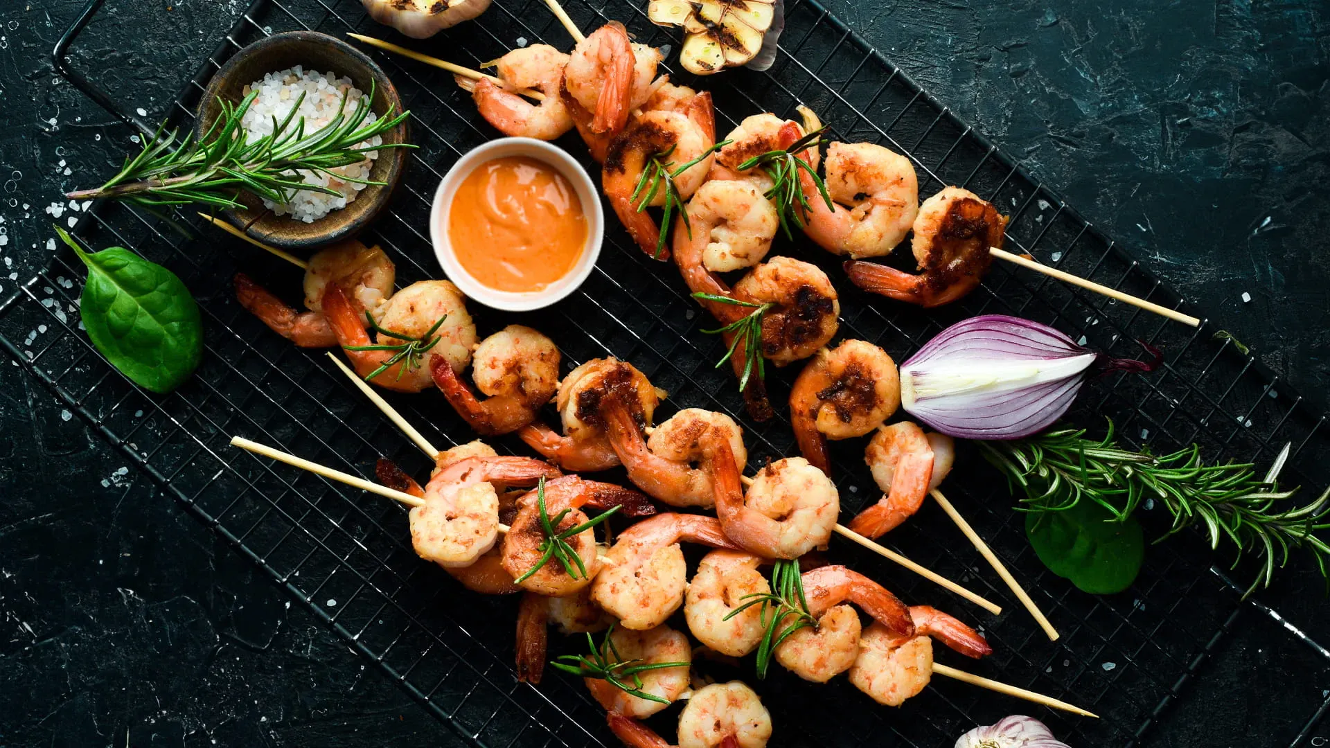 Spicy Garlic Prawn Skewers with Sweet Chili Mayonnaise